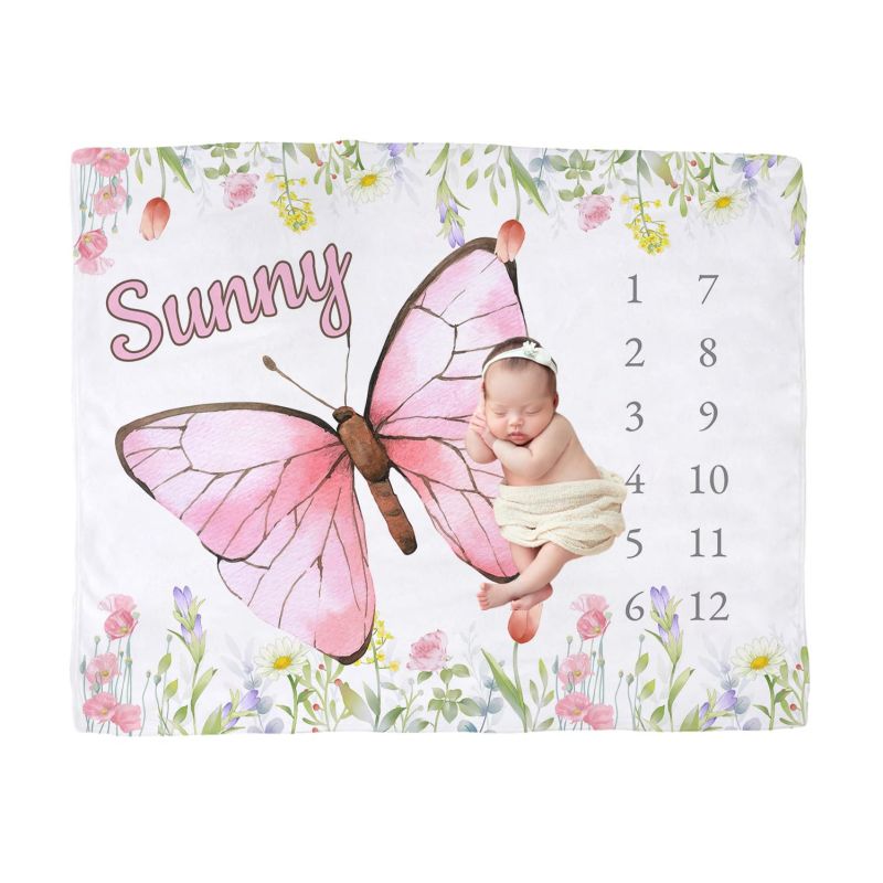 Baby Nursery Girl - VIKAMA Watercolor Pink Butterfly Baby Milestone