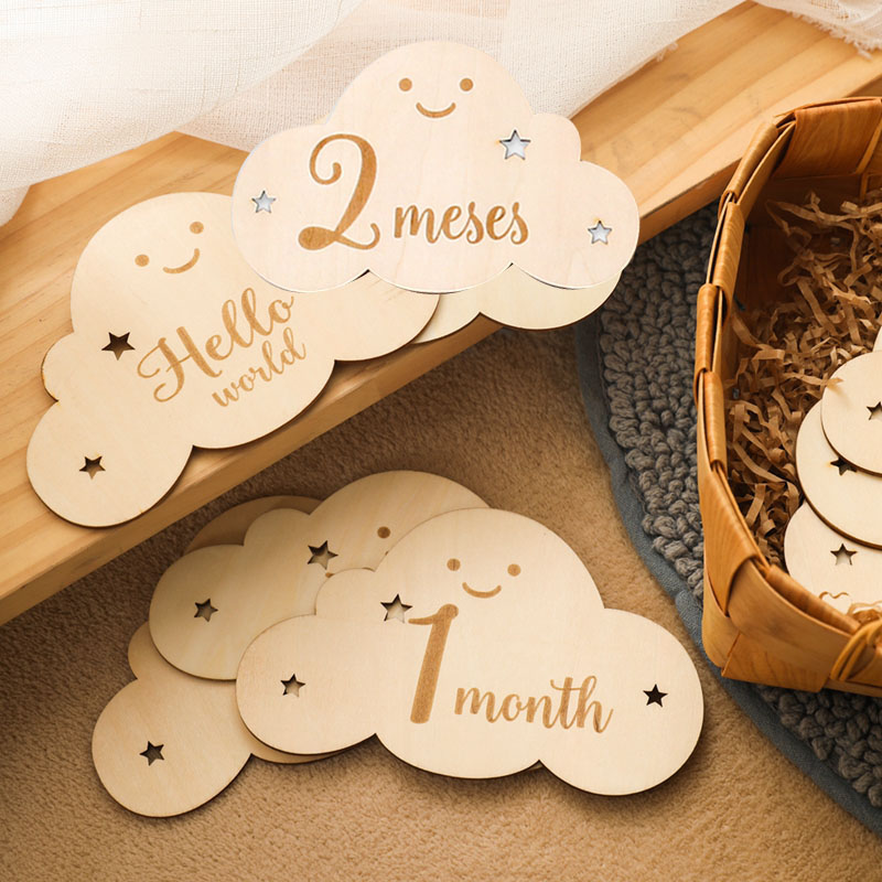 Milestone Card Set - English&Spanish Wooden Baby Milestone Number Month