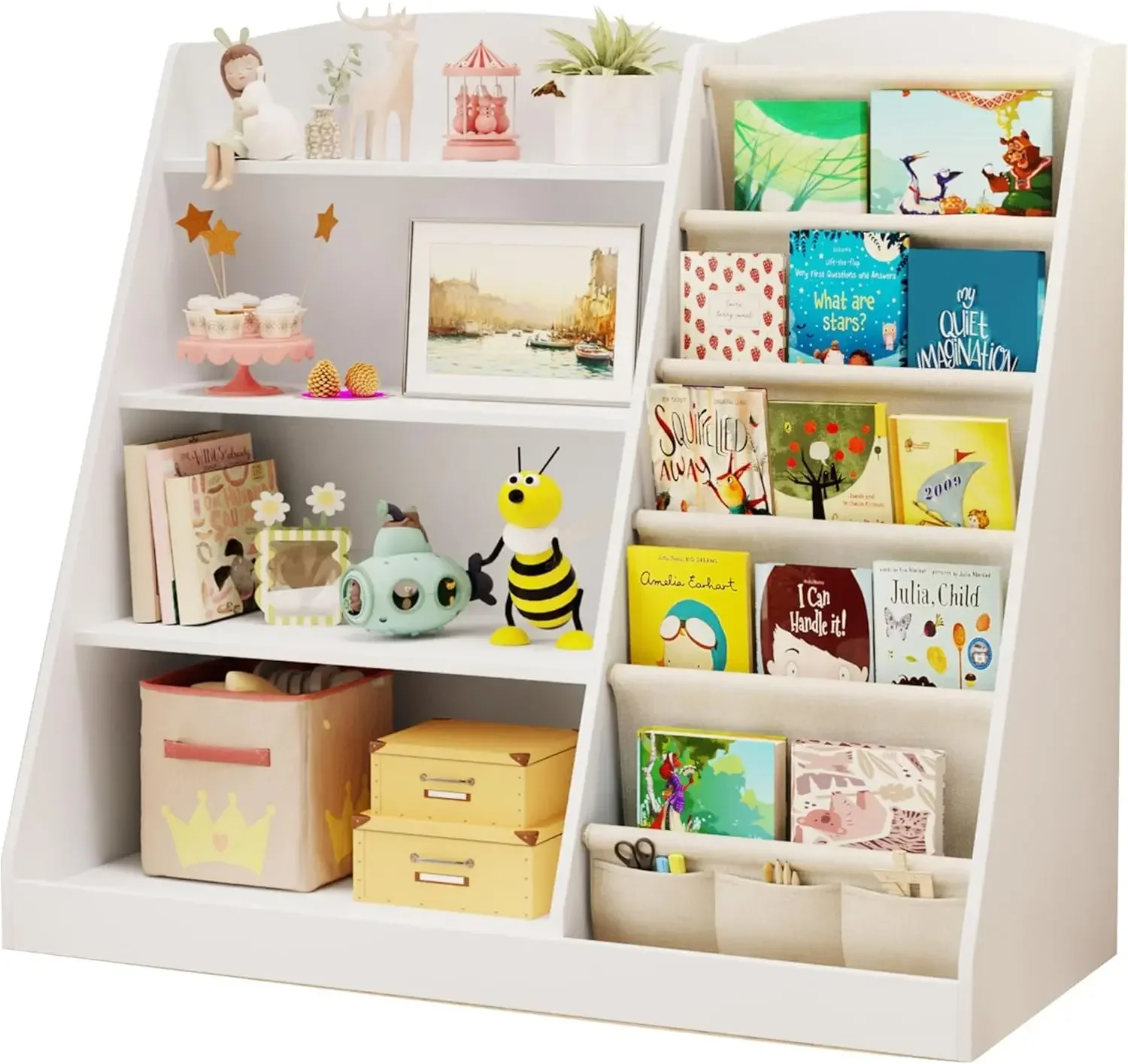 Baby Nursery Bookcase - bookshelf Storage Organizer 4 Tier Wooden