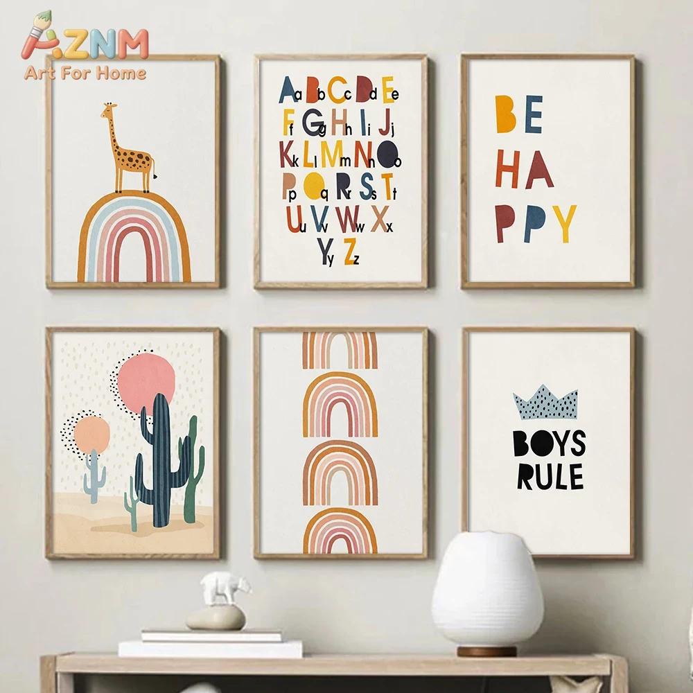 Baby Nursery Wall Decor - Rainbow Alphabet Poster Educational ABC Letter