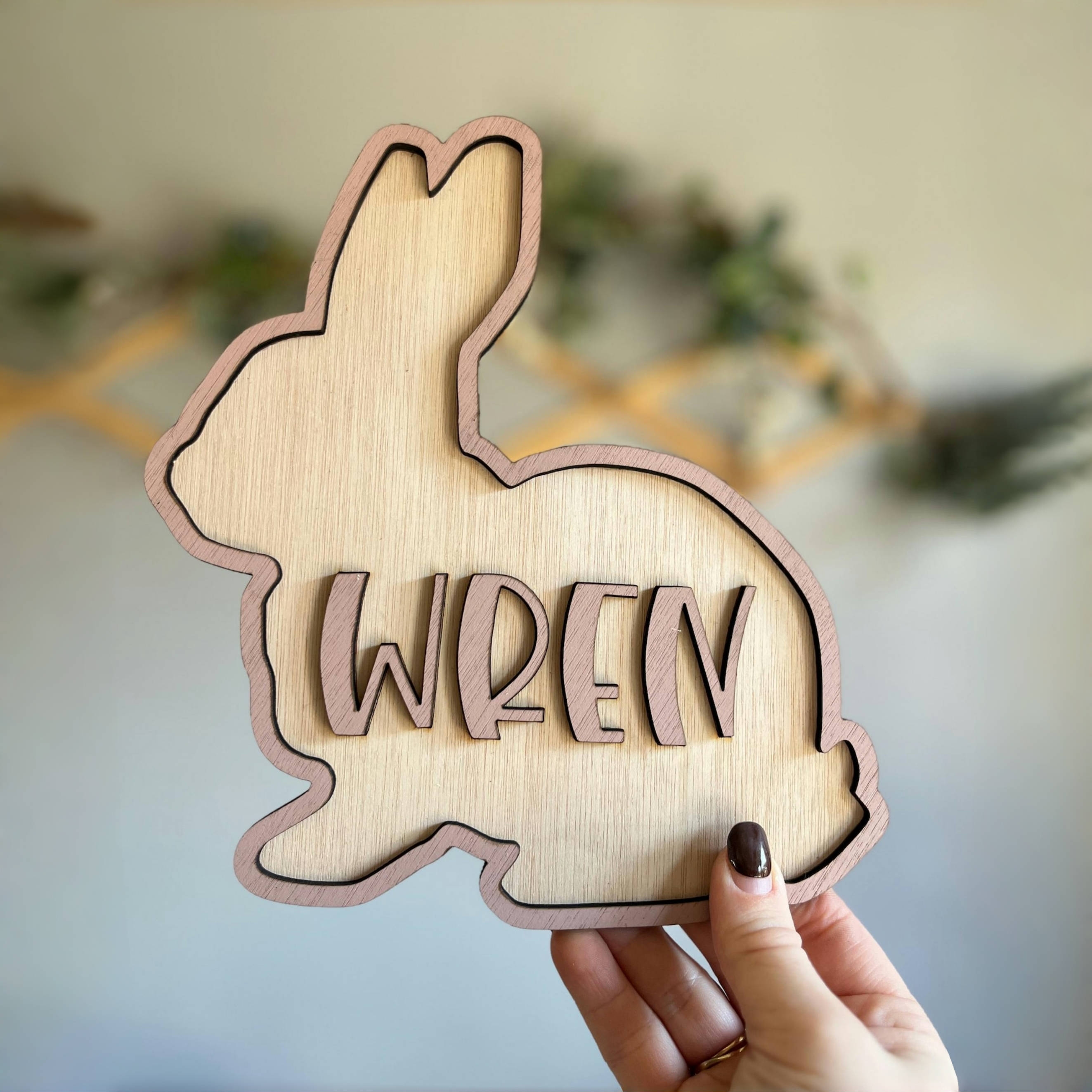 Baby Nursery Wall Decor - Personalized Bunny Name Wooden Door Sign