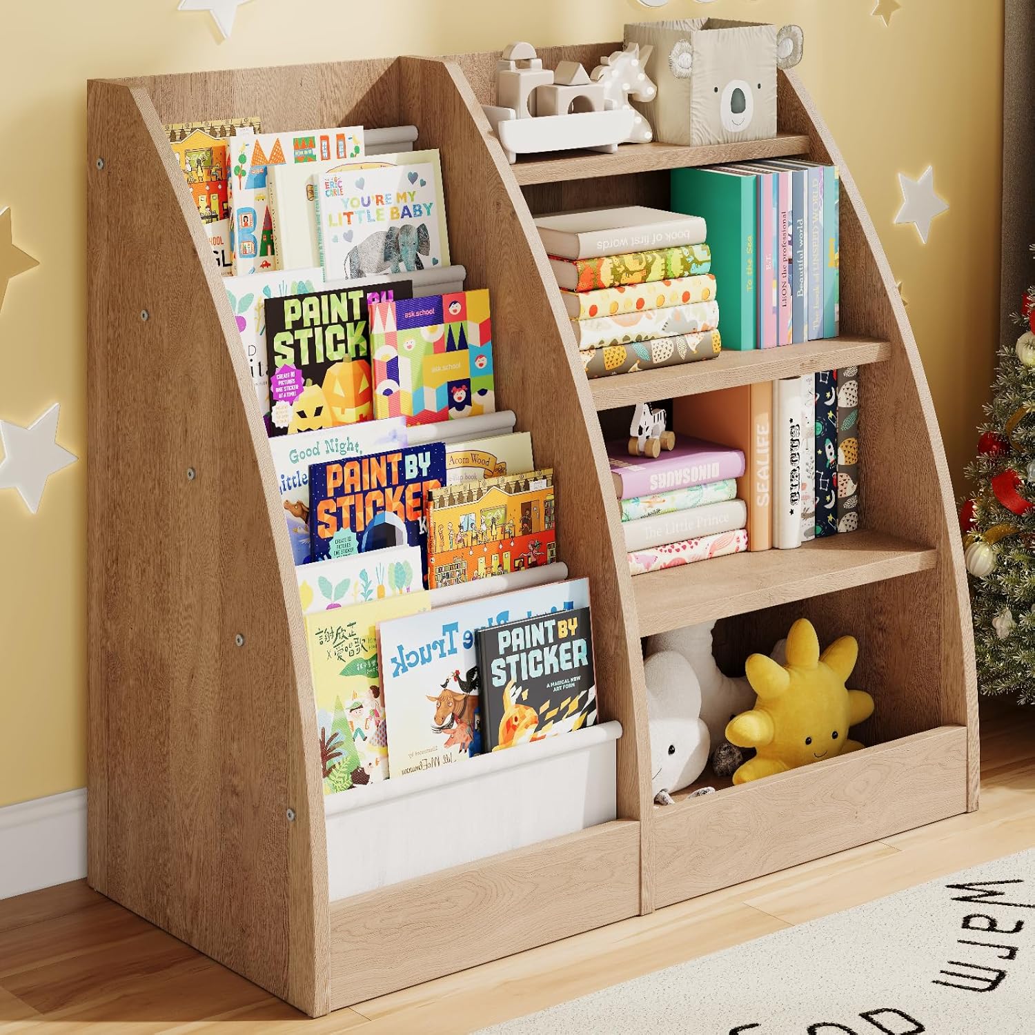 Baby Nursery Bookcase - 4 Tier Kids Bookshelf,4 Layer Sling