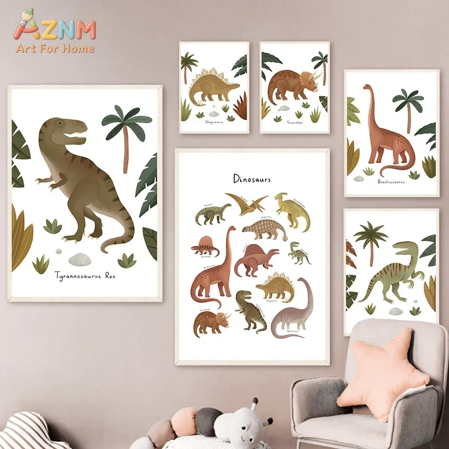 Baby Nursery Girl - Dinosaur Tyrannosaurus Rex Triceratops Tree Cartoon