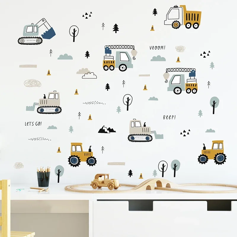 Baby Nursery Wall Decals - Hand Drawn Cute Cars Cargo Truck