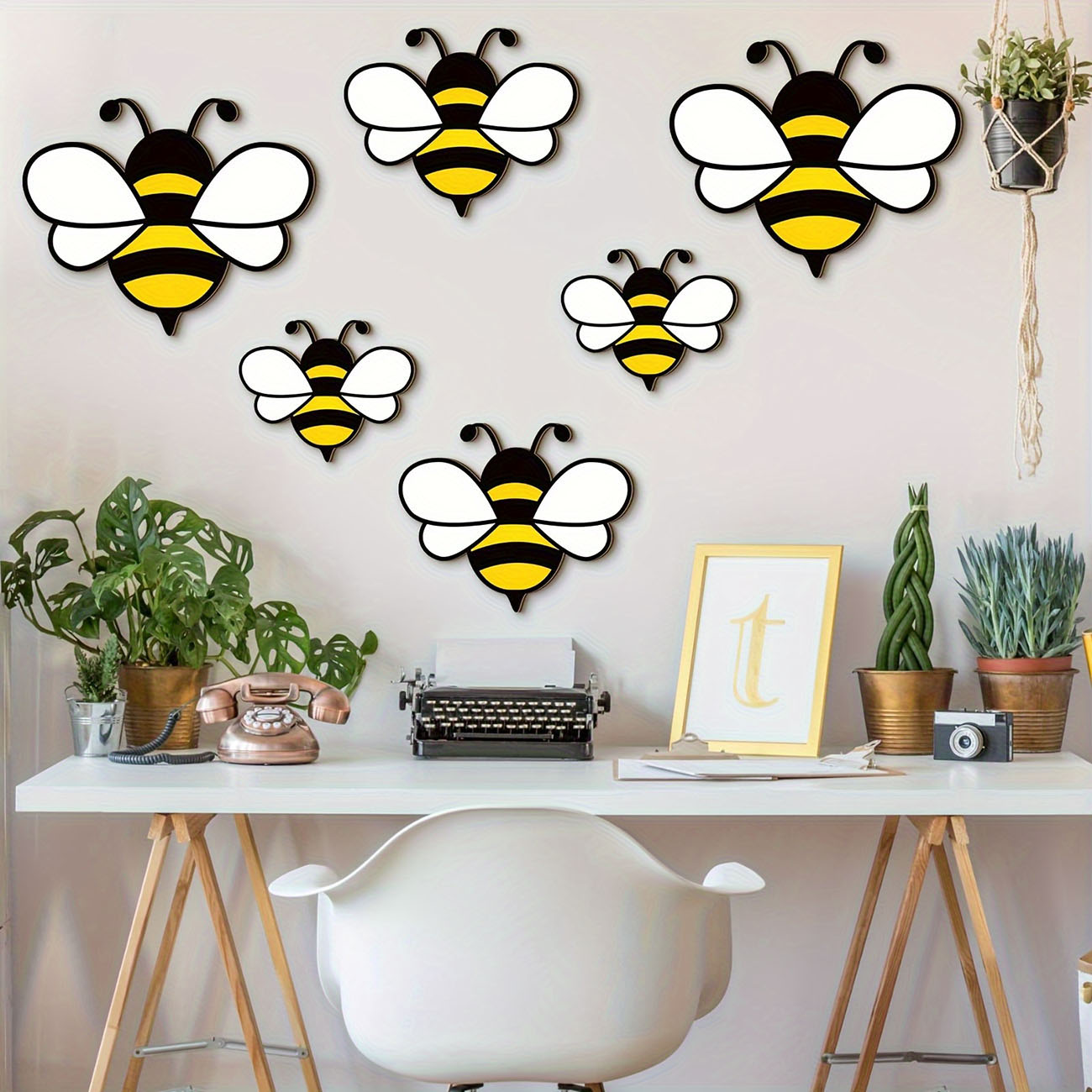 Baby Nursery Wall Decals - 6Pcs Cute Bee Wooden Wall Stickers,