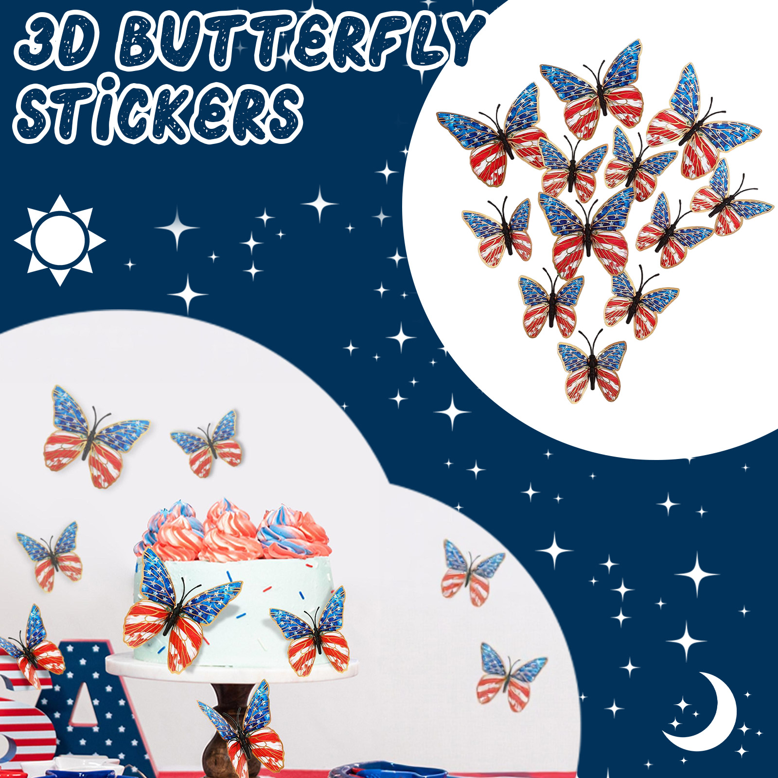 Baby Nursery Wall Decals - 3d Butterfly Wall Stickers American Flag