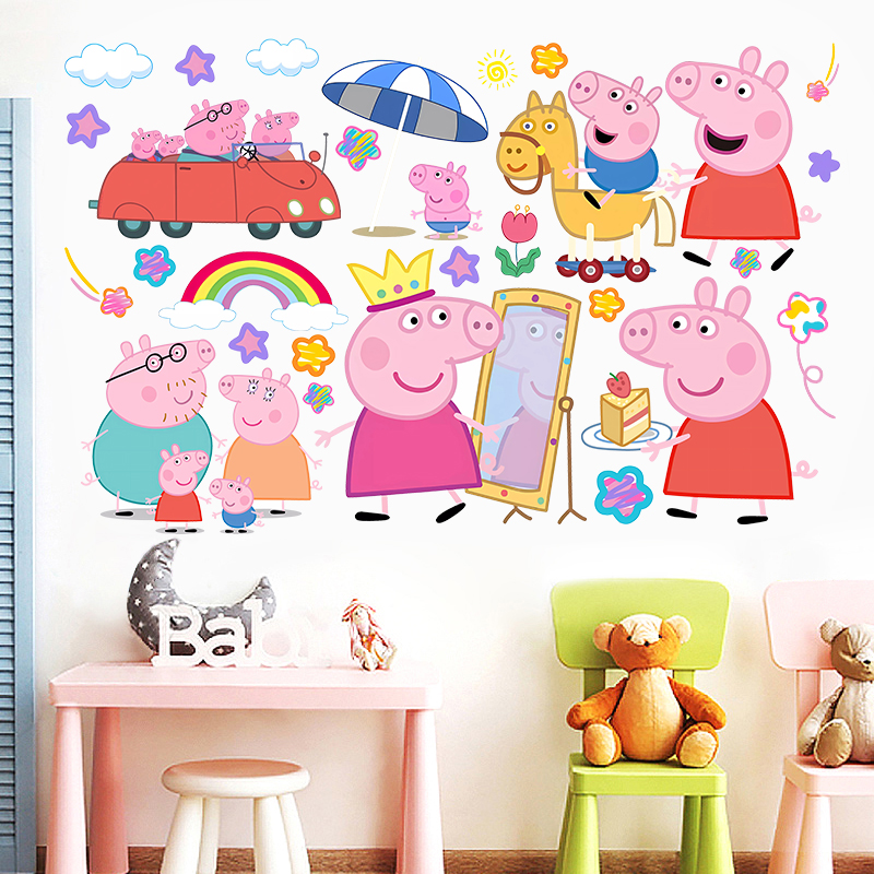 Cartoon Peppa Pig Wall Sticker - Baby Nursery Wall Decals incelemesi ve fiyatı