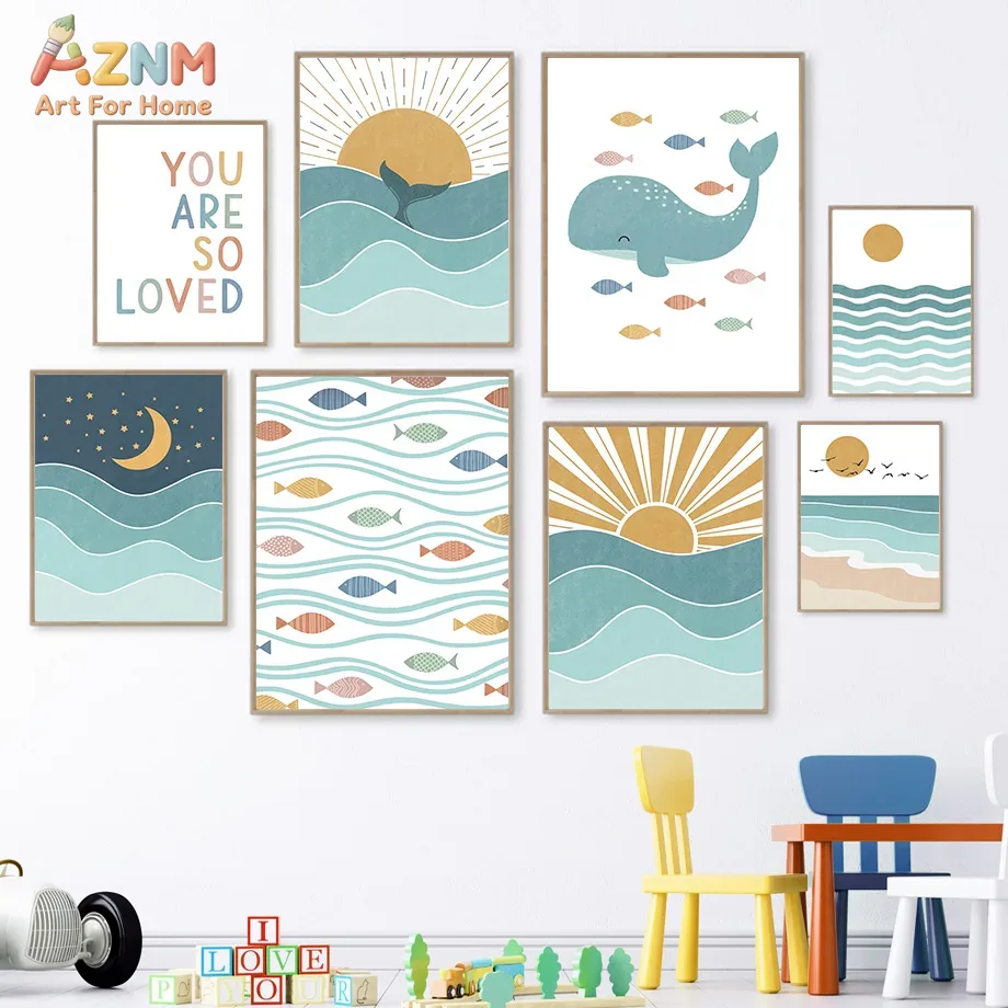 AZNM Boho Ocean Canvas Wall Ar - Baby Nursery Girl incelemesi ve fiyatı