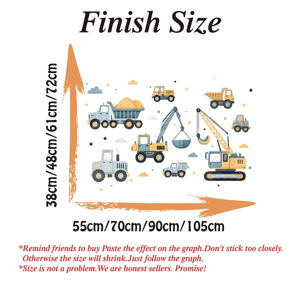 Cartoon Excavator Vehicles Set - Baby Nursery Wall Decals incelemesi ve fiyatı