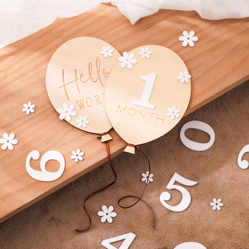 2Pcs Baby Wooden Balloon Miles - Milestone Card Set incelemesi ve fiyatı