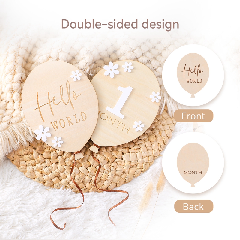 2Pcs Baby Wooden Balloon Miles - Milestone Card Set incelemesi ve fiyatı