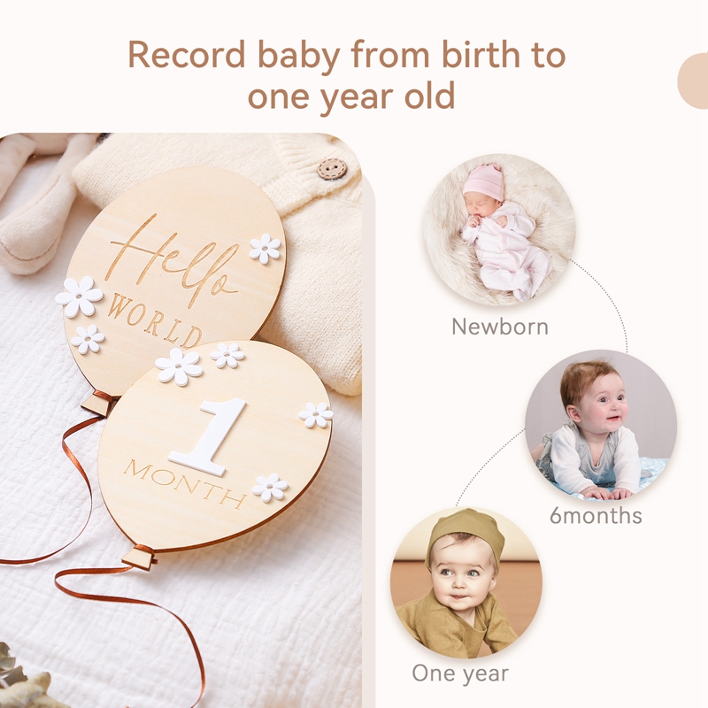 2Pcs Baby Wooden Balloon Miles - Milestone Card Set incelemesi ve fiyatı