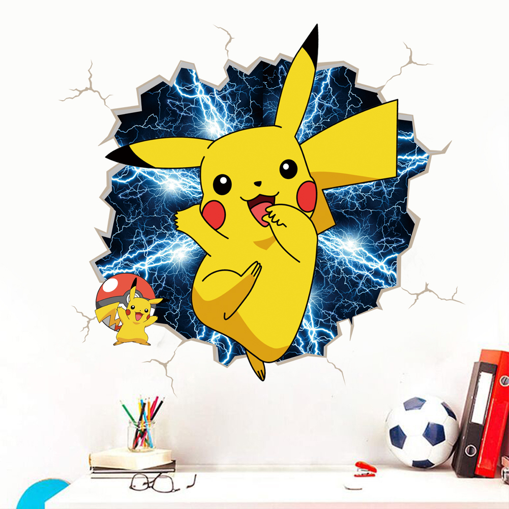 3D Broken Wall Cartoon Pikachu - Baby Nursery Wall Decals incelemesi ve fiyatı