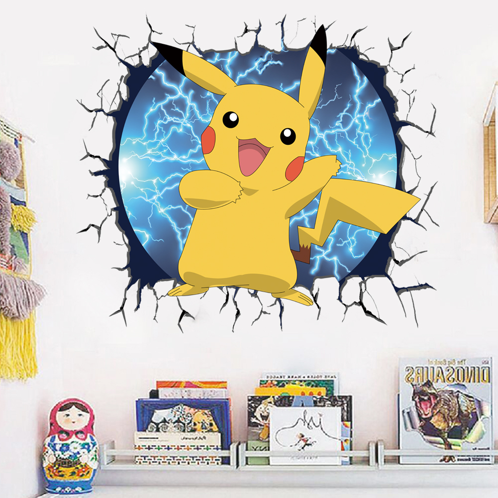 3D Broken Wall Cartoon Pikachu - Baby Nursery Wall Decals incelemesi ve fiyatı