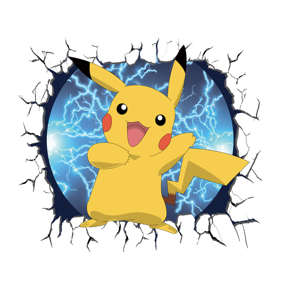 3D Broken Wall Cartoon Pikachu - Baby Nursery Wall Decals incelemesi ve fiyatı