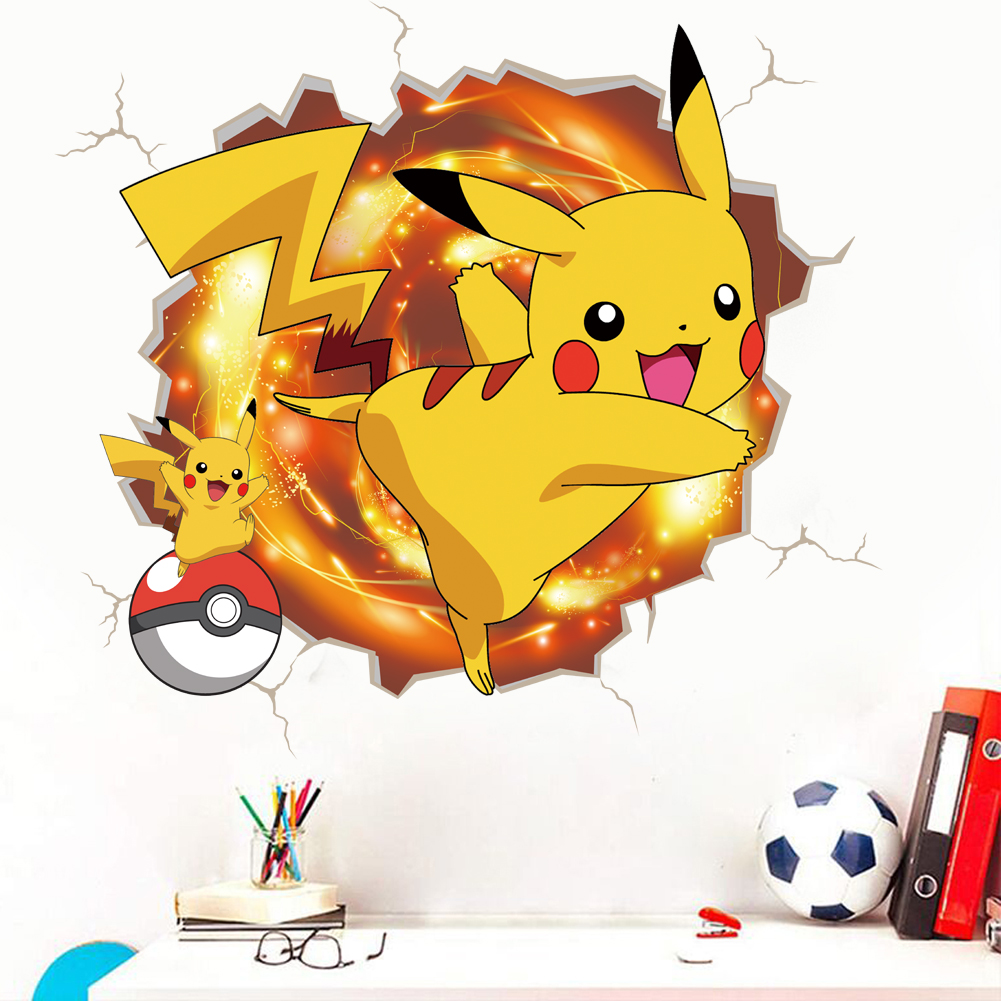 3D Broken Wall Cartoon Pikachu - Baby Nursery Wall Decals incelemesi ve fiyatı