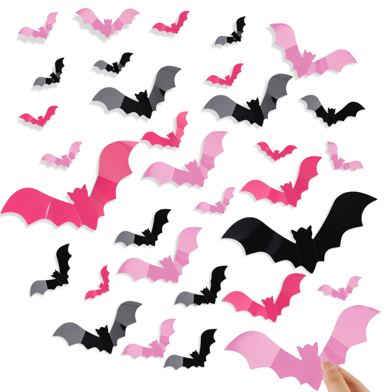 24/48Pcs Halloween Pink Bats W - Baby Nursery Wall Decals incelemesi ve fiyatı