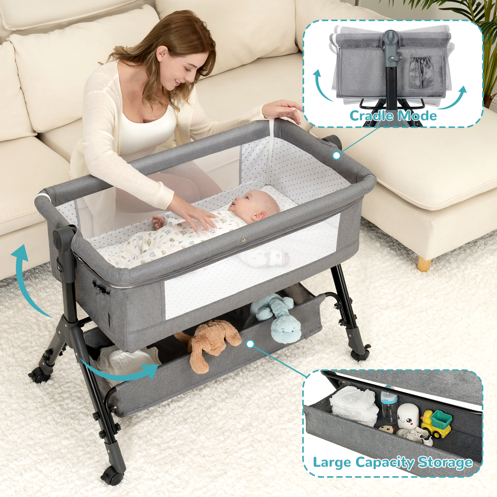 3 in 1 Baby Bassinet Bedside S - Bassinet Bedside Sleeper incelemesi ve fiyatı