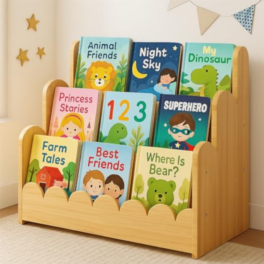 3-Tier Wooden Bookshelf Montes - Baby Nursery Bookcase incelemesi ve fiyatı