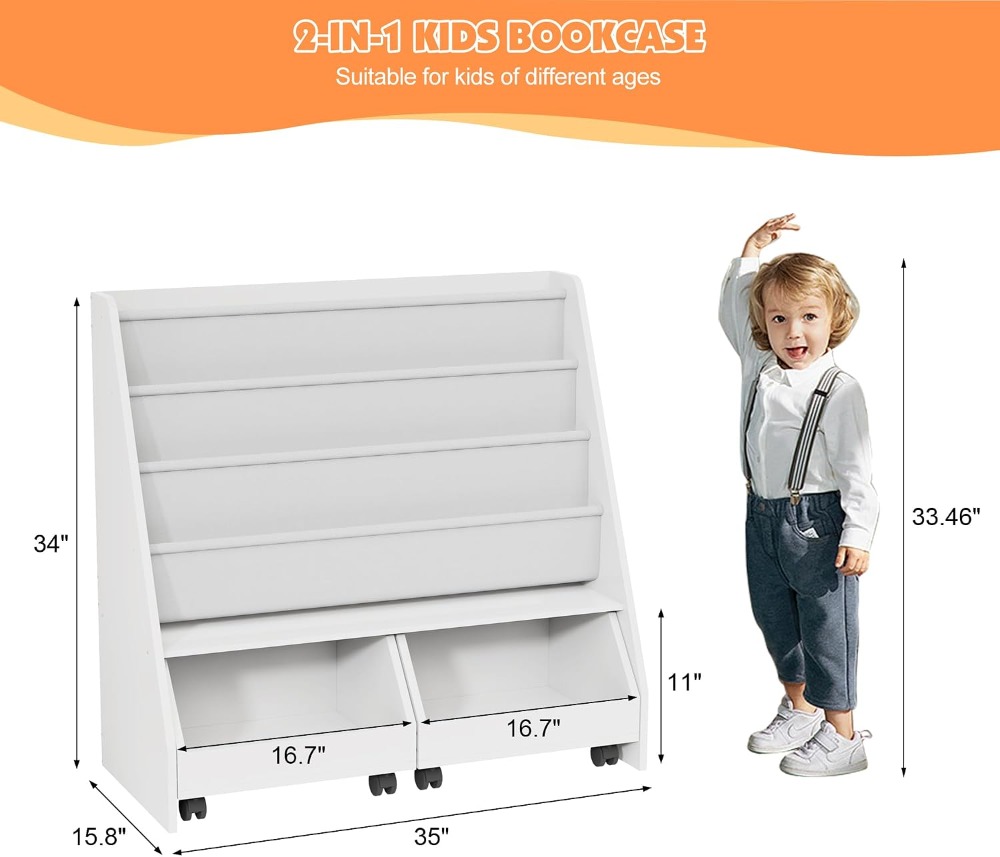 Kids Bookshelf with Two Movabl - Baby Nursery Bookcase incelemesi ve fiyatı