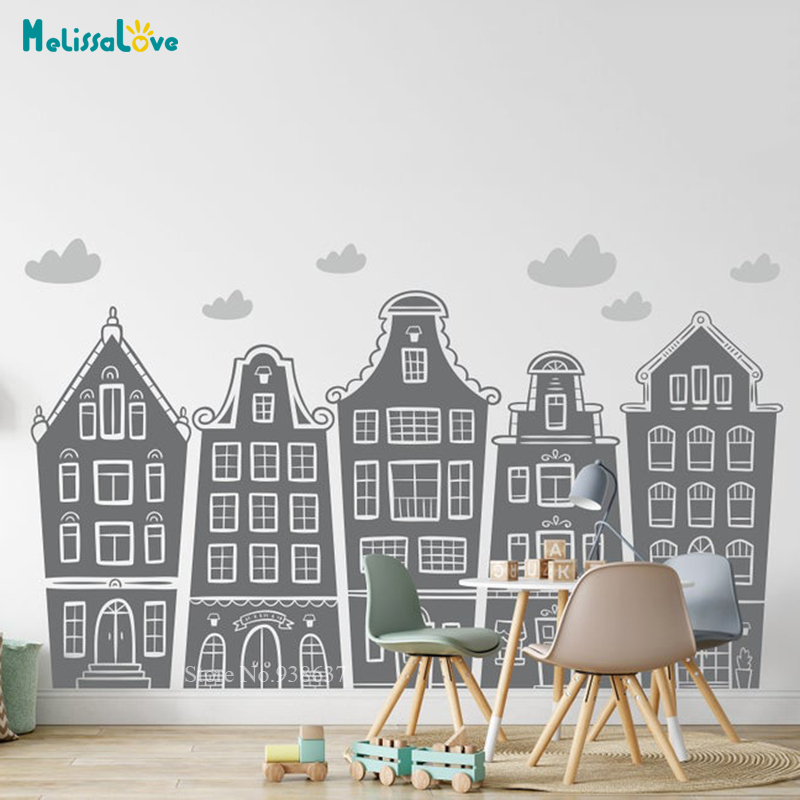 Scandinavian Houses & Clouds D - Baby Nursery Wall Decals incelemesi ve fiyatı