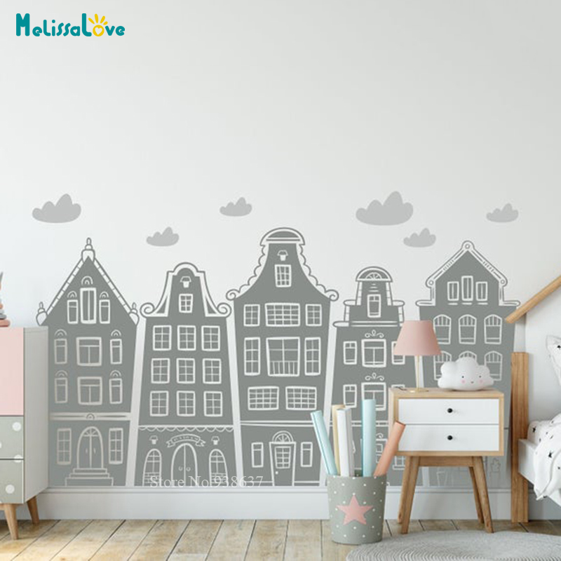 Scandinavian Houses & Clouds D - Baby Nursery Wall Decals incelemesi ve fiyatı
