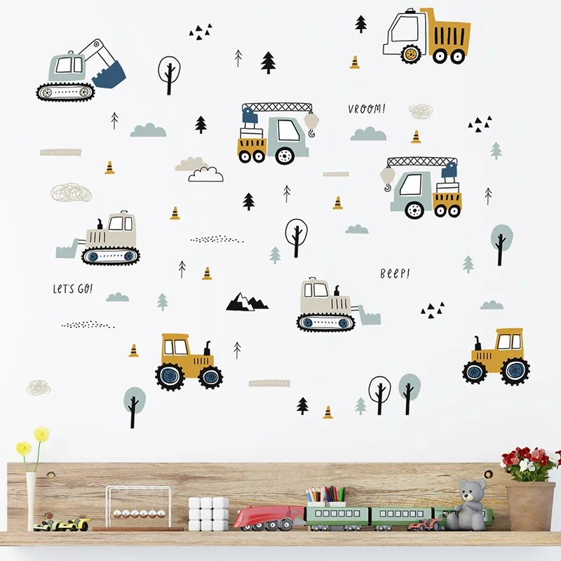 Hand Drawn Cute Cars Cargo Tru - Baby Nursery Wall Decals incelemesi ve fiyatı