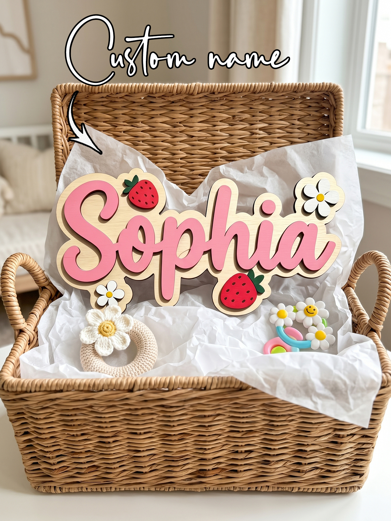 Custom Name Strawberry Daisy W - Baby Nursery Wall Decor incelemesi ve fiyatı