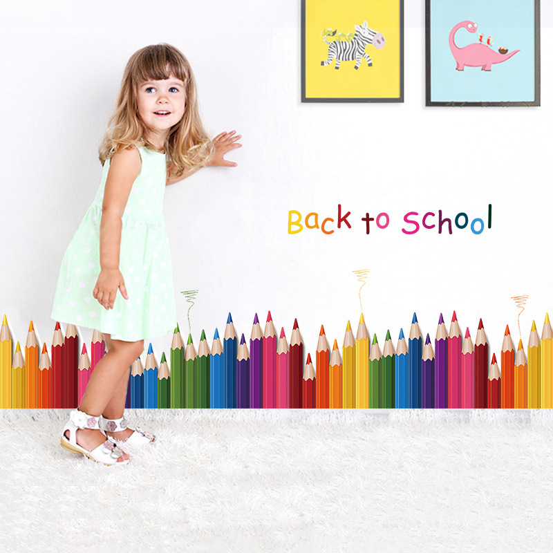 Cartoon Colour Pencil Baseboar - Baby Nursery Wall Decals incelemesi ve fiyatı