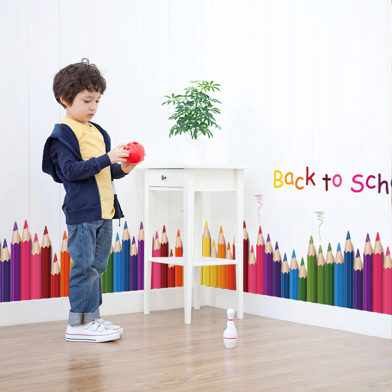Cartoon Colour Pencil Baseboar - Baby Nursery Wall Decals incelemesi ve fiyatı