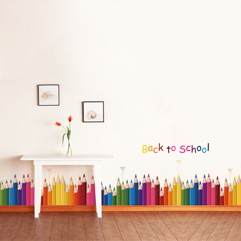 Cartoon Colour Pencil Baseboar - Baby Nursery Wall Decals incelemesi ve fiyatı