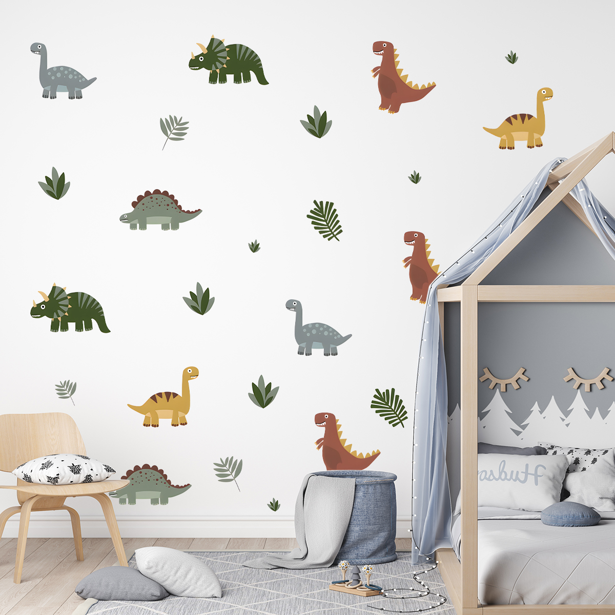 Cartoon Cute Dinosaur Leaf Ani - Baby Nursery Wall Decals incelemesi ve fiyatı