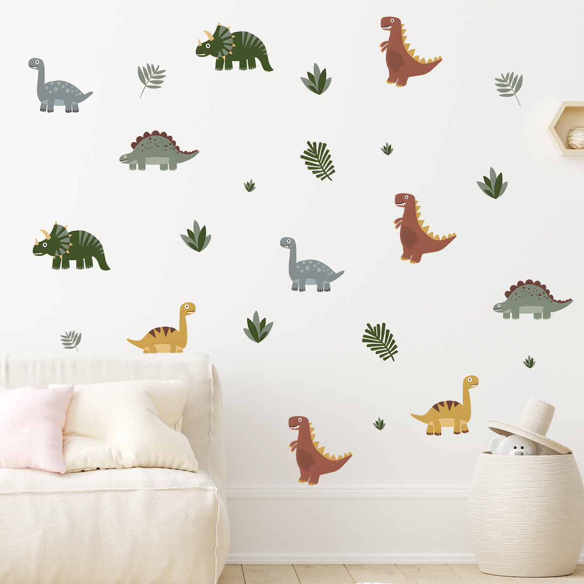 Cartoon Cute Dinosaur Leaf Ani - Baby Nursery Wall Decals incelemesi ve fiyatı