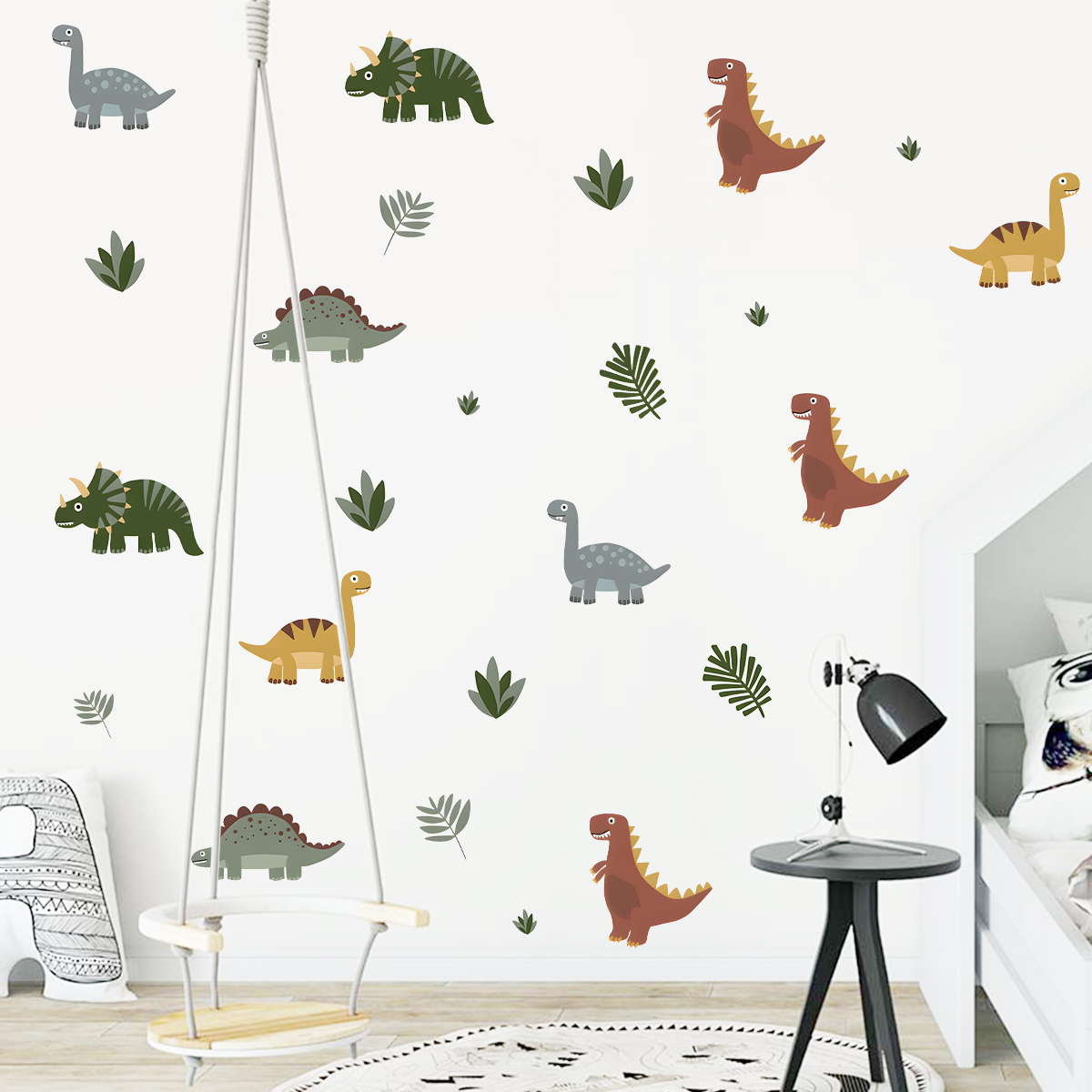 Cartoon Cute Dinosaur Leaf Ani - Baby Nursery Wall Decals incelemesi ve fiyatı