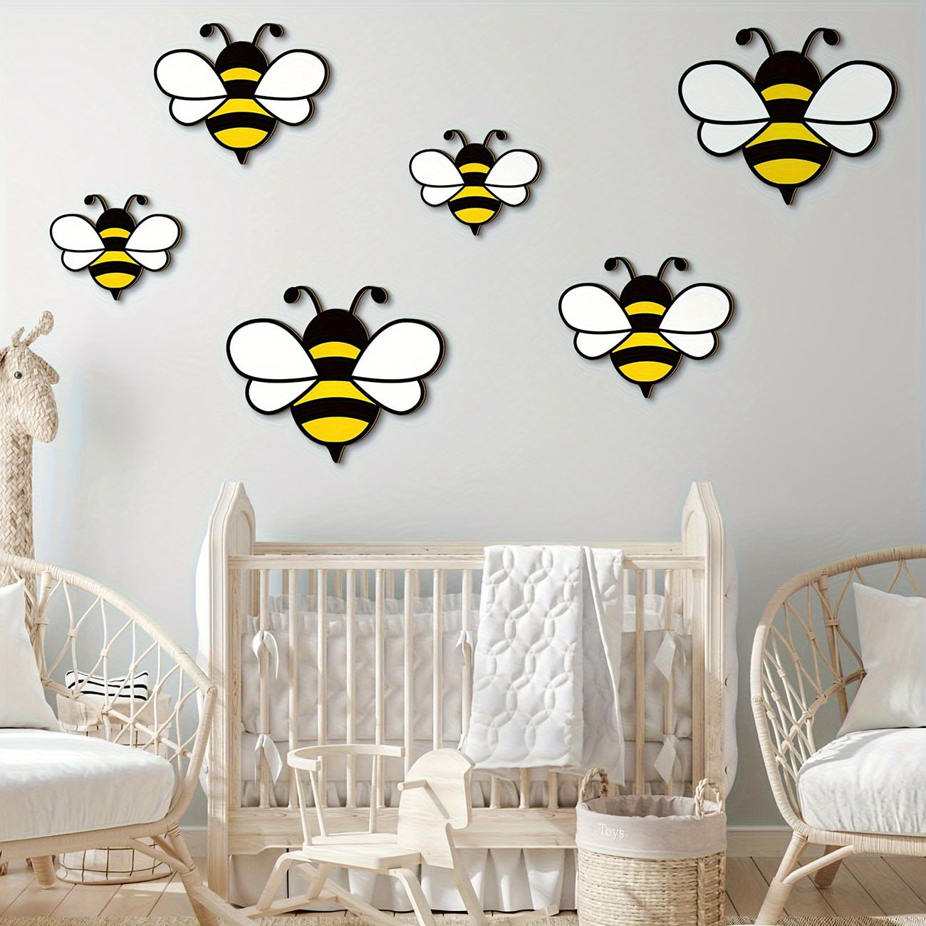 6Pcs Cute Bee Wooden Wall Stic - Baby Nursery Wall Decals incelemesi ve fiyatı