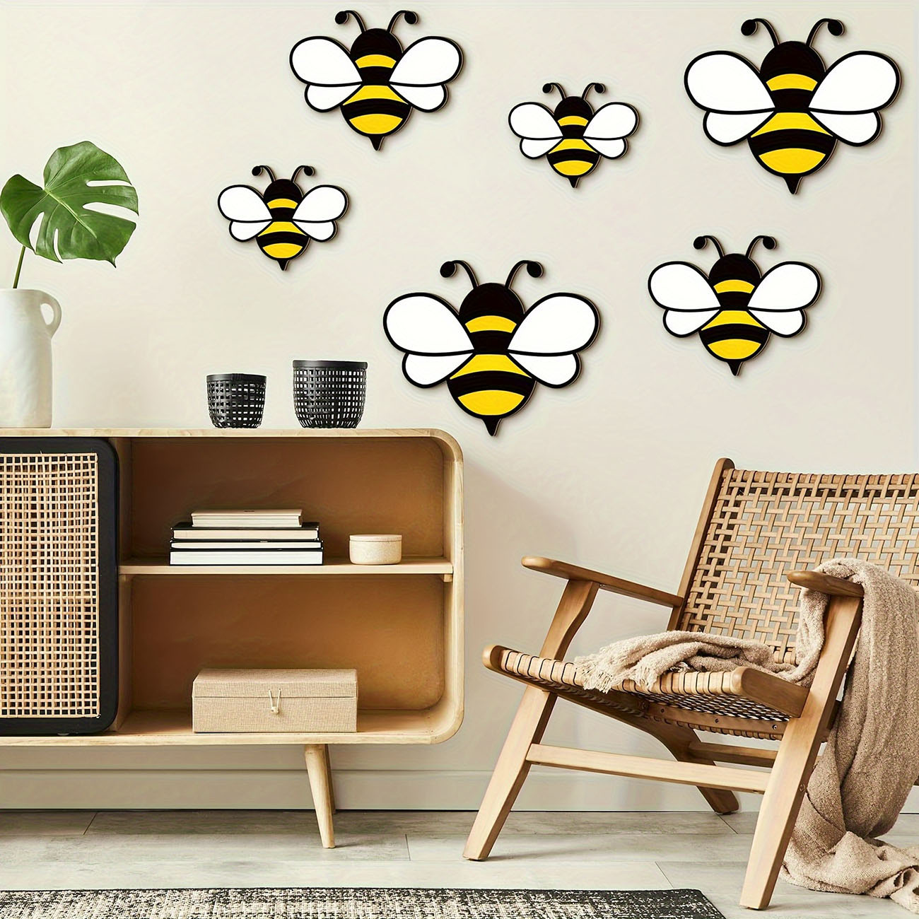 6Pcs Cute Bee Wooden Wall Stic - Baby Nursery Wall Decals incelemesi ve fiyatı