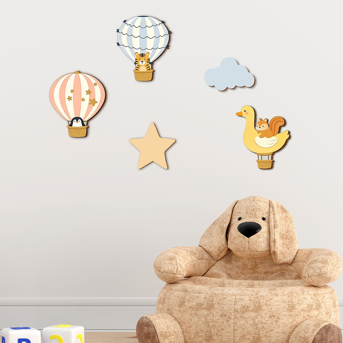 5Pcs Animal Hot Air Balloon Wo - Baby Nursery Wall Decals incelemesi ve fiyatı